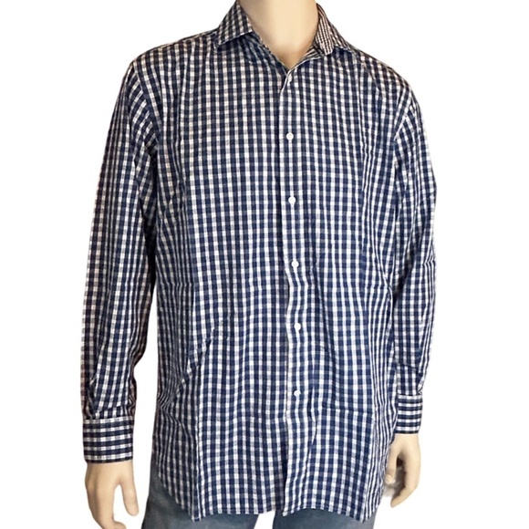 Bobby Jones Shirt Button Up Blue Plaid Long Sleeve 100% Cotton Versatile As New - Picture 1 of 16